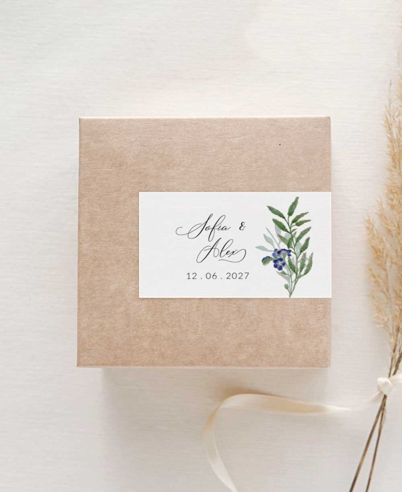 Pegatina rectangular horizontal para boda con nombres estampado naturaleza Pegatina rectangular horizontal para boda con nombres estampado naturaleza