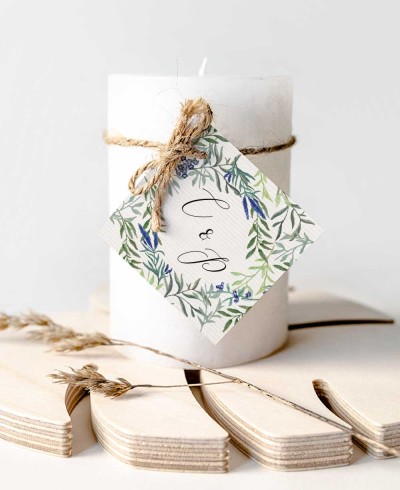 Etiquetas cuadradas para detalles de boda bonitos colección botánica