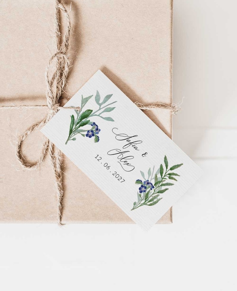 Cartão retangular para lembrancinhas de casamento com estampa de jacinto natural Cartão retangular para lembrancinhas de casamento com estampa de jacinto natural