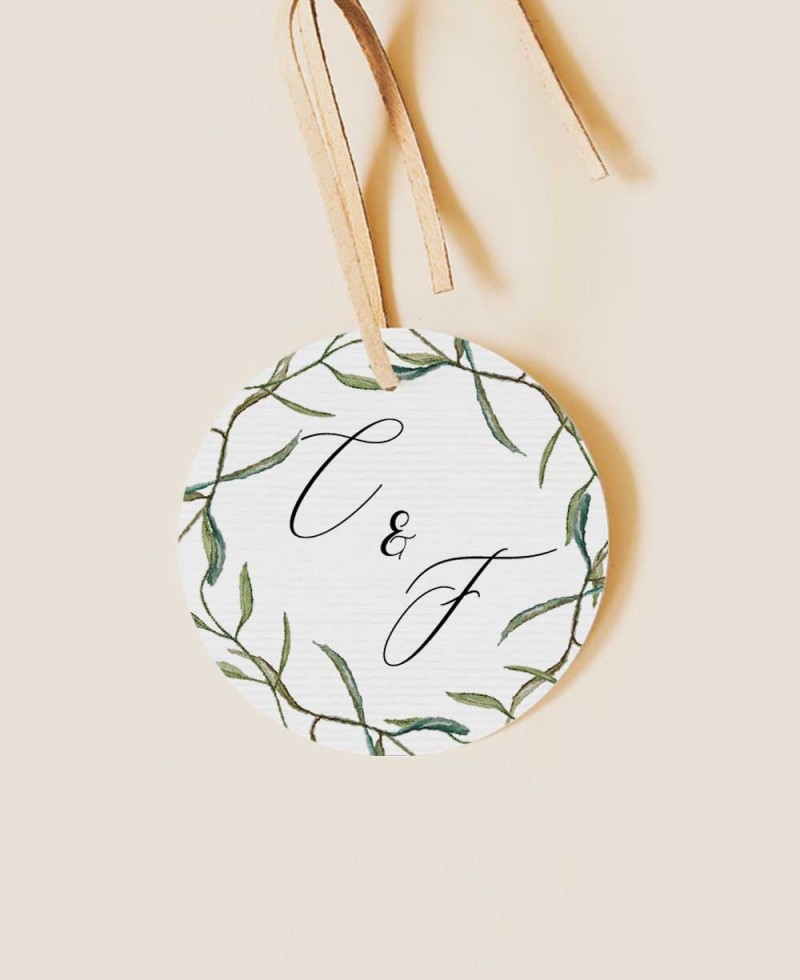 Round label for olive wedding details