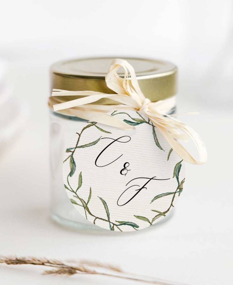Étiquettes circulaires pour cadeaux de mariage collection botanique