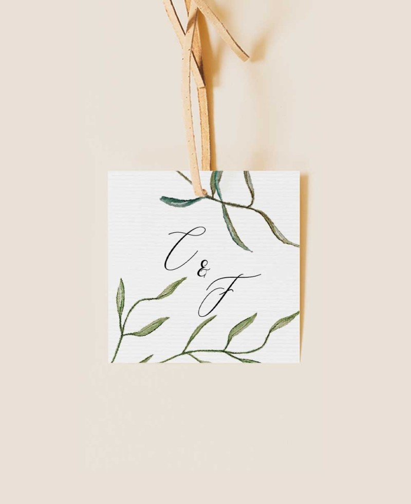 Etiqueta cuadrada para detalles de boda olivo