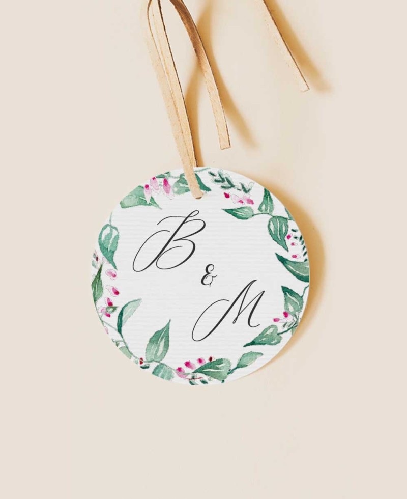 Étiquettes circulaires pour cadeaux de mariage collection botanique