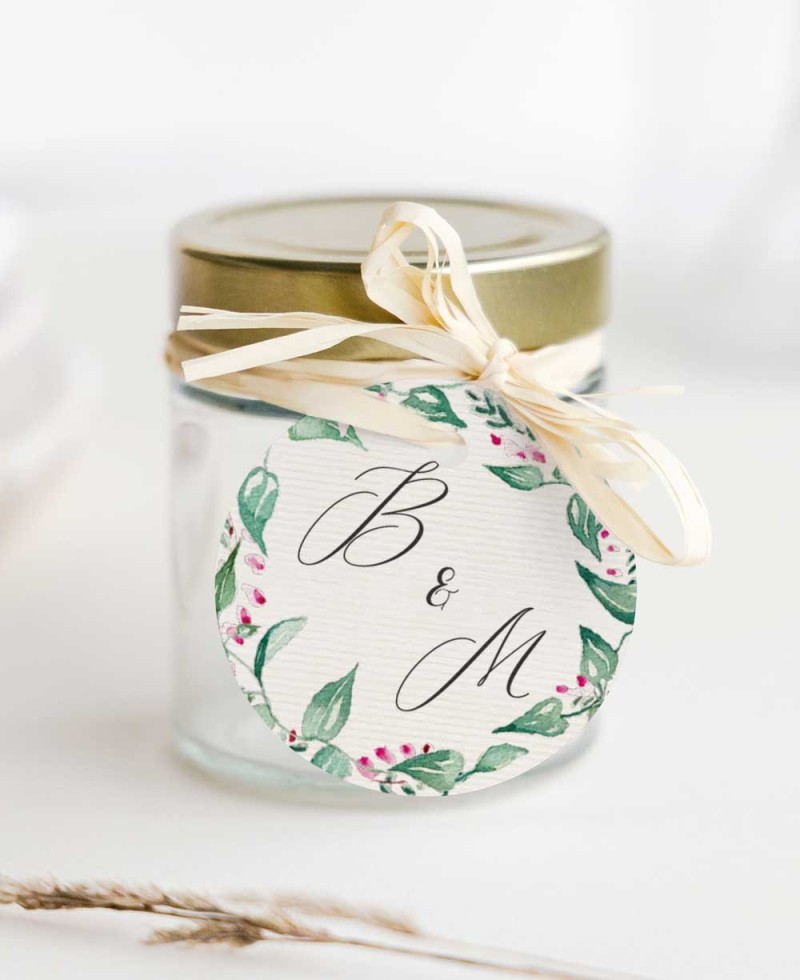 Etiquette ronde pour détails de mariage lierre et bruyère