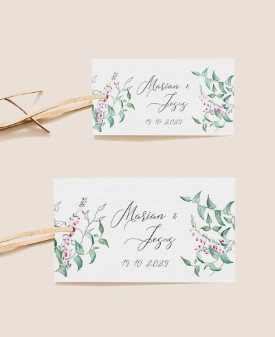 Tamaños etiquetas rectangulares para decorar regalos de boda hiedra y brezo