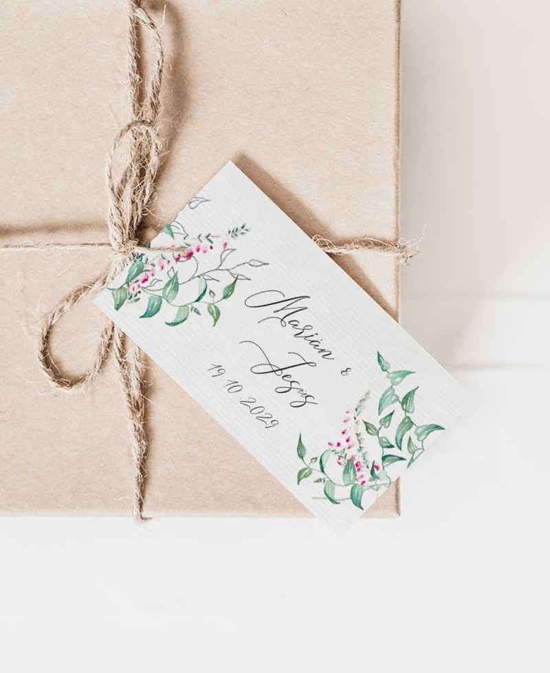 Rechteckiges Etikett aus Efeu und Heidekraut für Hochzeiten Rechteckiges Etikett aus Efeu und Heidekraut für Hochzeiten