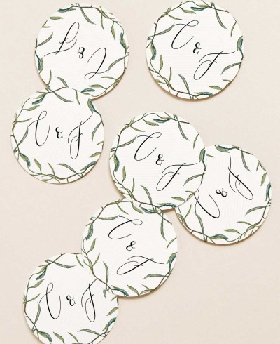 Autocollants circulaires pour cadeaux de mariage collection botanique olivier