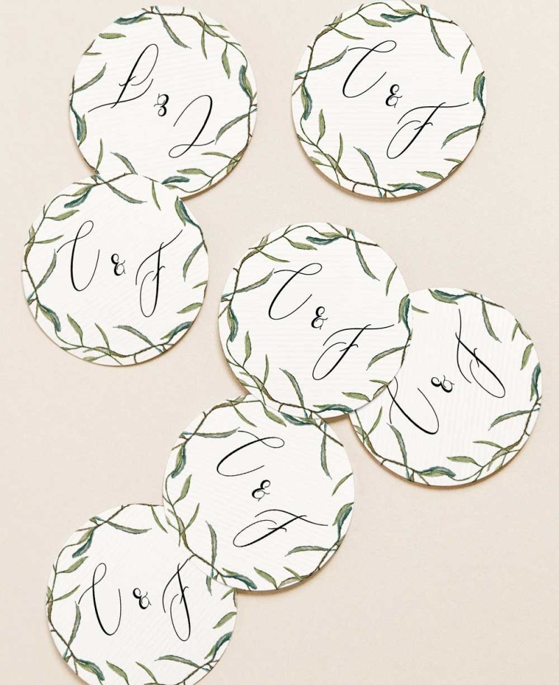 Adesivos circulares para presentes de casamento coleção botânica oliveira Adesivos circulares para presentes de casamento coleção botânica oliveira