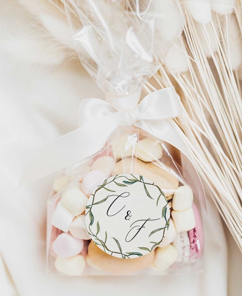 Pegatina redonda con iniciales para bodas bonitas olivo Pegatina redonda con iniciales para bodas bonitas olivo