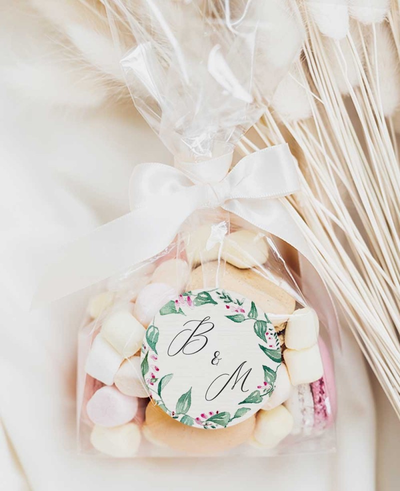 Adhesivo circular para recuerdos de boda hiedra y brezo Adhesivo circular para recuerdos de boda hiedra y brezo