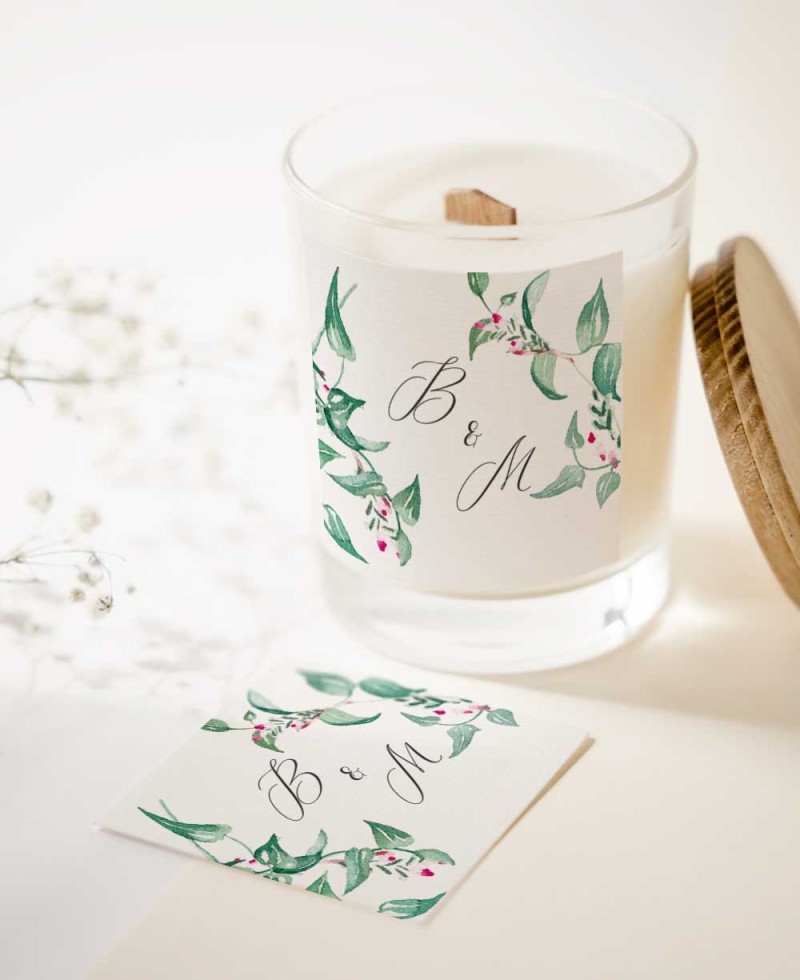 Adhesivos cuadrados para detalles de boda colección botánica Adhesivos cuadrados para detalles de boda colección botánica