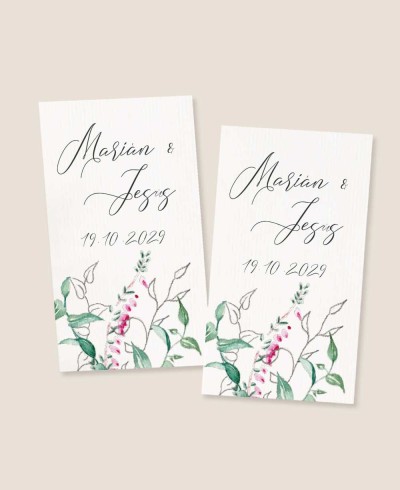 Pegatinas verticales para detalles de boda con hiedra y brezo