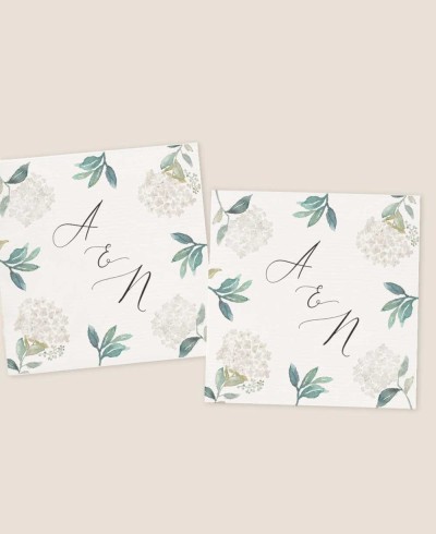 Square sticker for wedding details white hydrangeas