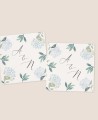Square sticker for wedding details blue hydrangeas