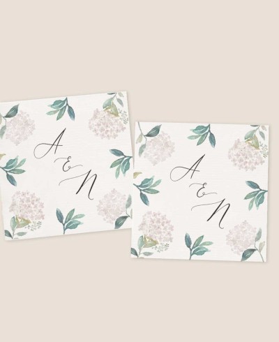 Square sticker for pink hydrangea wedding details