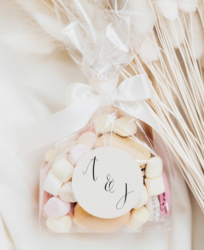 Circular stickers for black and white wedding keepsakes Circular stickers for black and white wedding keepsakes