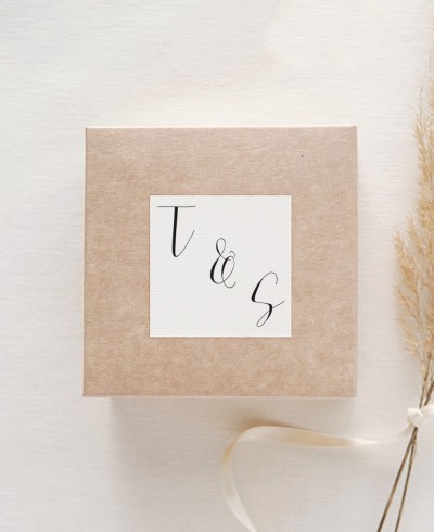Square stickers for elegant wedding keepsakes with initials