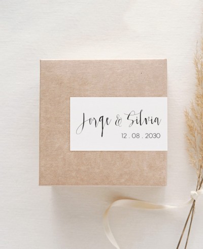 Pegatinas rectangulares horizontales para regalos de boda minimalistas