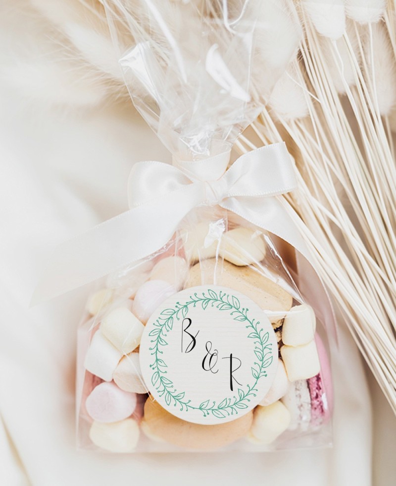 Autocolantes circulares para lembranças de casamento a preto e branco Autocolantes circulares para lembranças de casamento a preto e branco