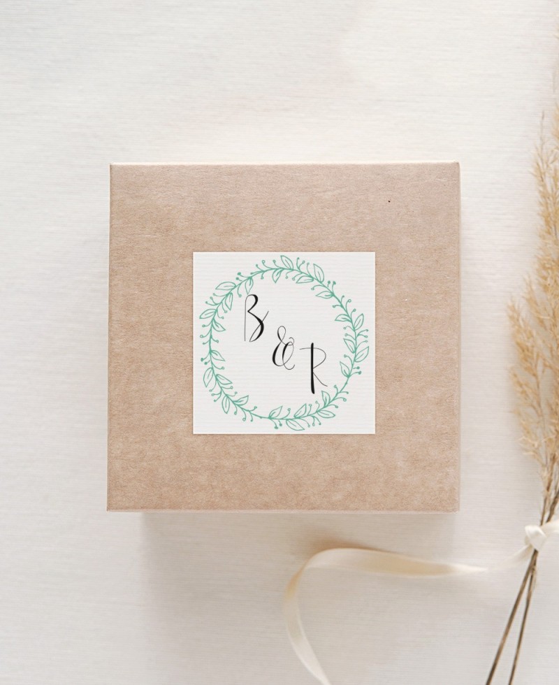 Adhesivos cuadrados para recuerdos de bodas elegantes con iniciales Adhesivos cuadrados para recuerdos de bodas elegantes con iniciales