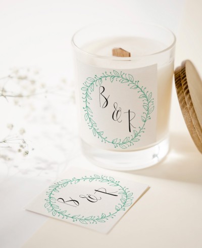 Pegatinas cuadradas para regalos de boda iniciales minimalista
