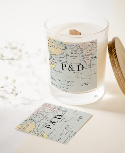 Pegatina cuadrada para decorar regalos de boda mapamundi