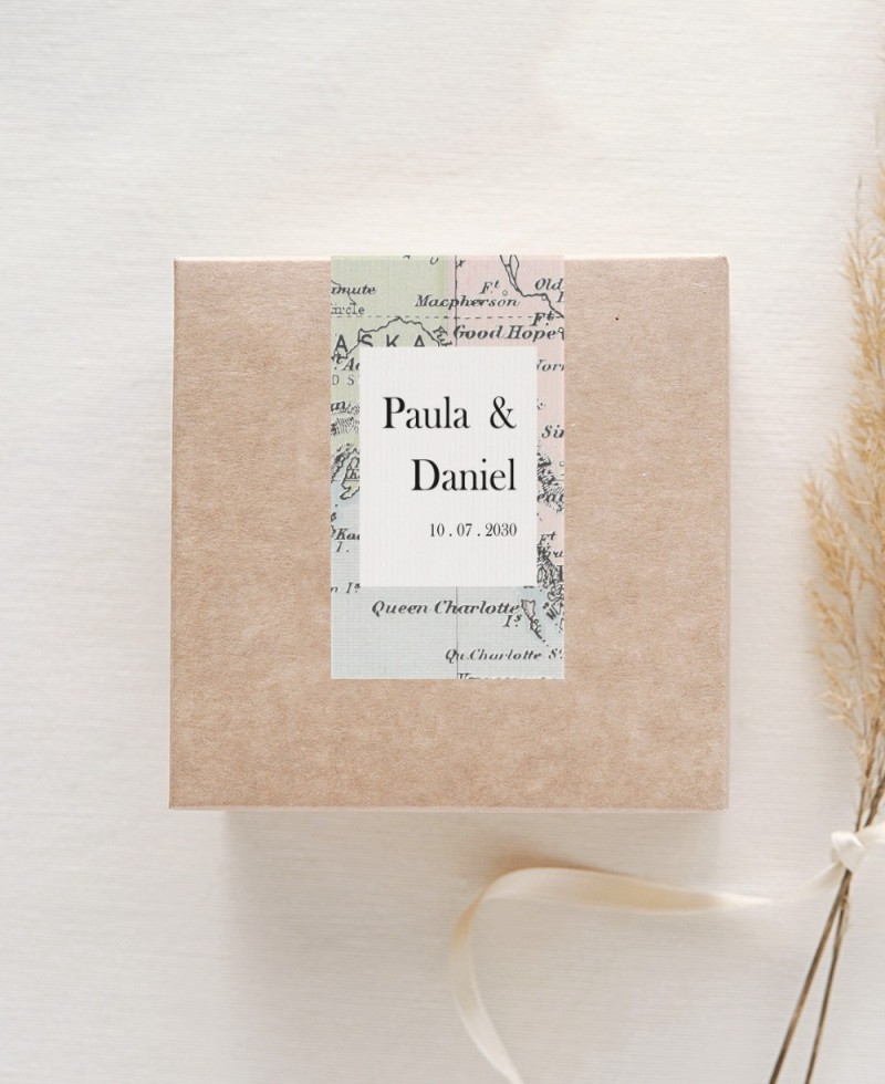Pegatina rectangular vertical para regalos de boda colección mapa Pegatina rectangular vertical para regalos de boda colección mapa