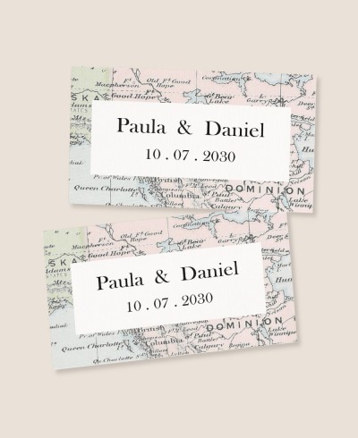 Pegatina rectangular horizontal para recuerdos de boda colección mapa