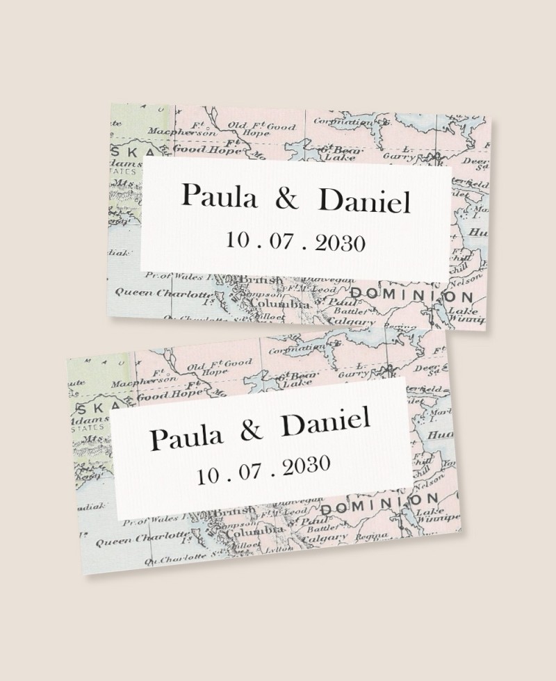 Pegatina rectangular horizontal para recuerdos de boda colección mapa Pegatina rectangular horizontal para recuerdos de boda colección mapa