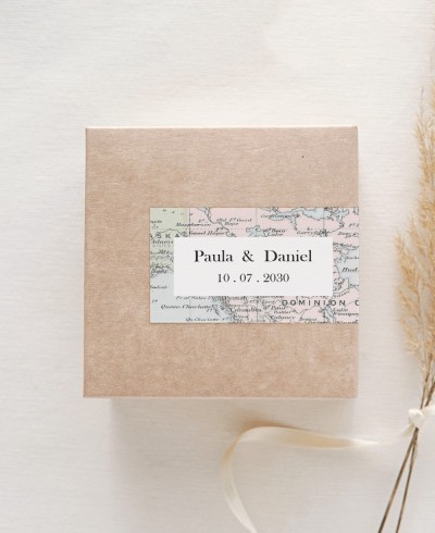 Horizontal rectangular stickers for wedding details map