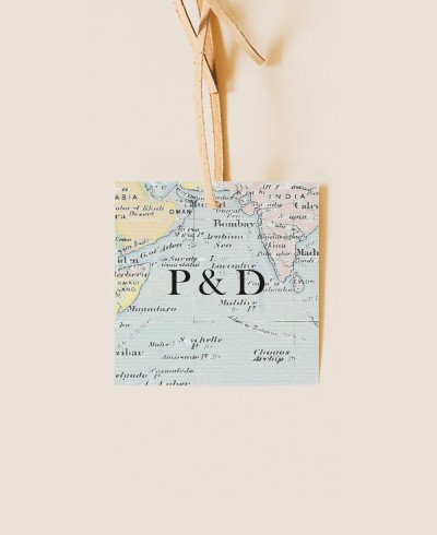Etiqueta cuadrada para detalles de boda colección mapa
