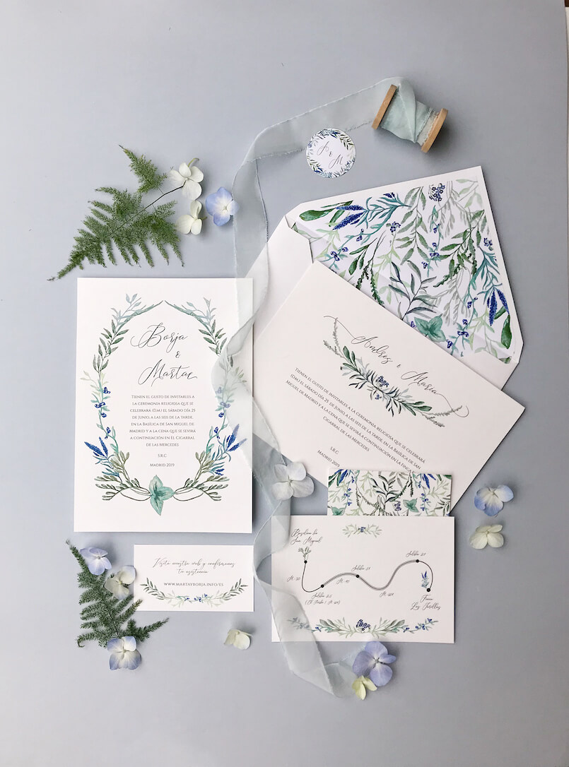 Etiquetas invitaciones de boda Marmarina