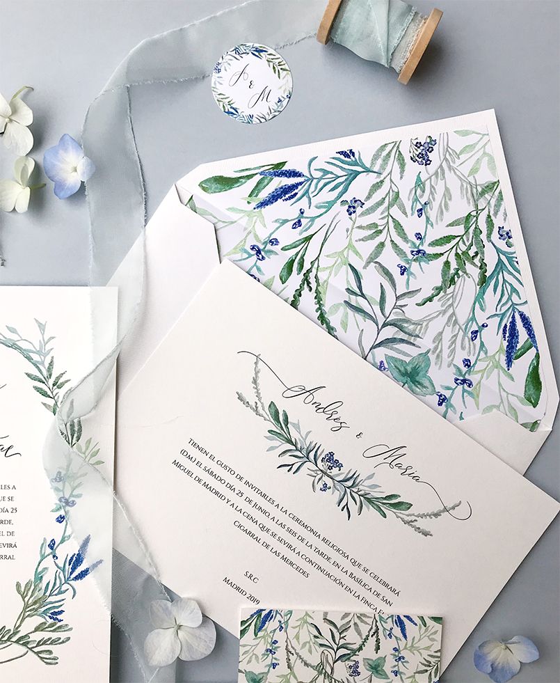 Invitación de boda Botánica Jacintos silvestres Marmarina