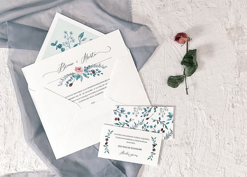 Invitación de boda Botánica en acuarela Marmarina