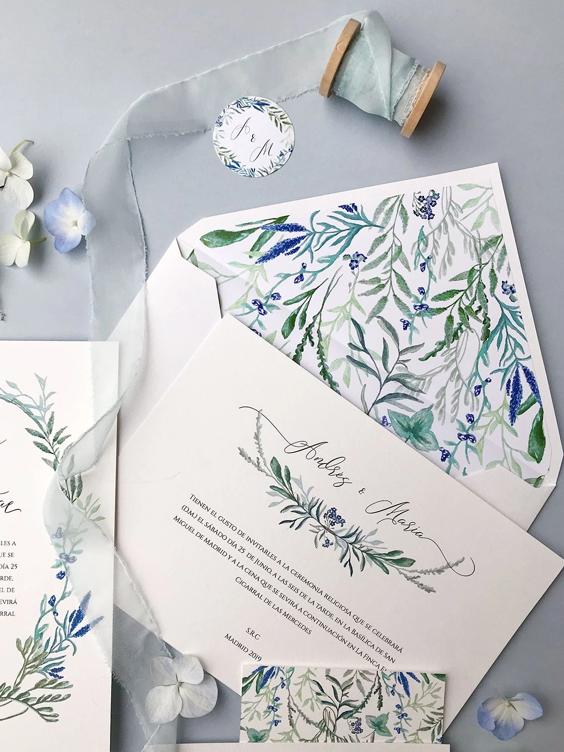 Invitaciones de boda exclusivas en acuarela Marmarina