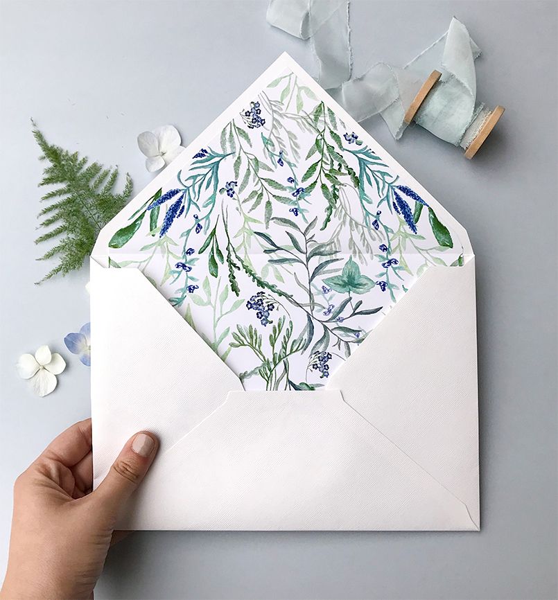 Sobre con forro jacintos silvestres colección botánica Marmarina